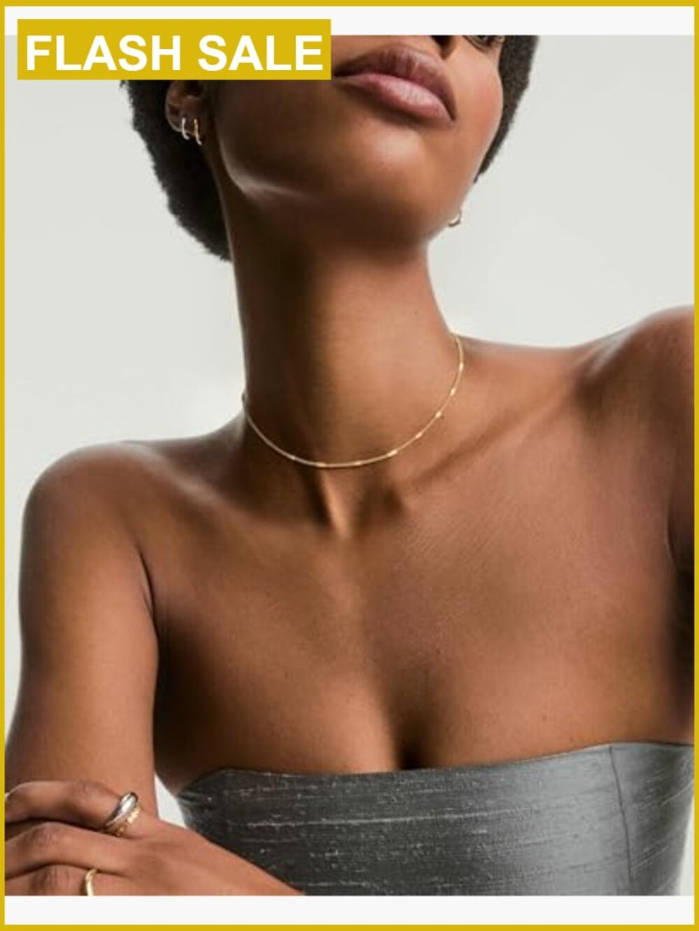 14K Gold Plated Dainty Choker Necklace Simple Trendy Layered Charm Chain Jewelry - Picture 3 of 7